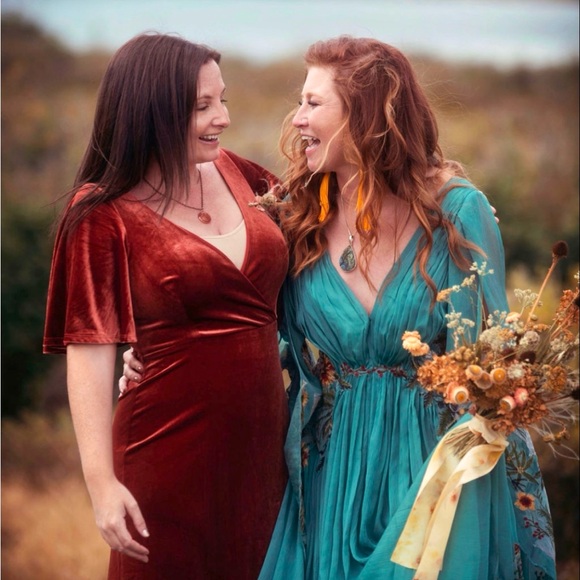 ELEGANT VELVET MAXI WRAP DRESS by Ever Pretty (brick red- size L 08 -like new) - Picture 7 of 11